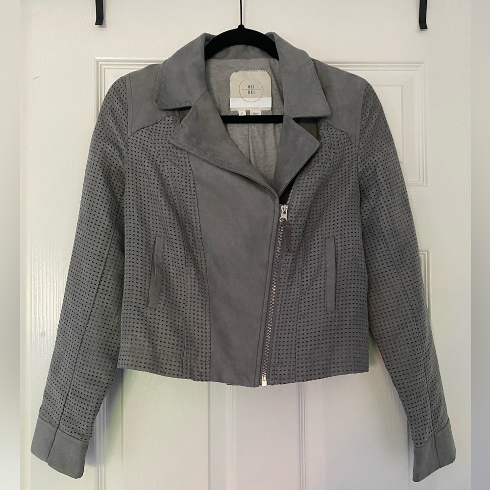 Anthropologie Hei Hei Gray Vegan Suede Motorcycle Jacket XS